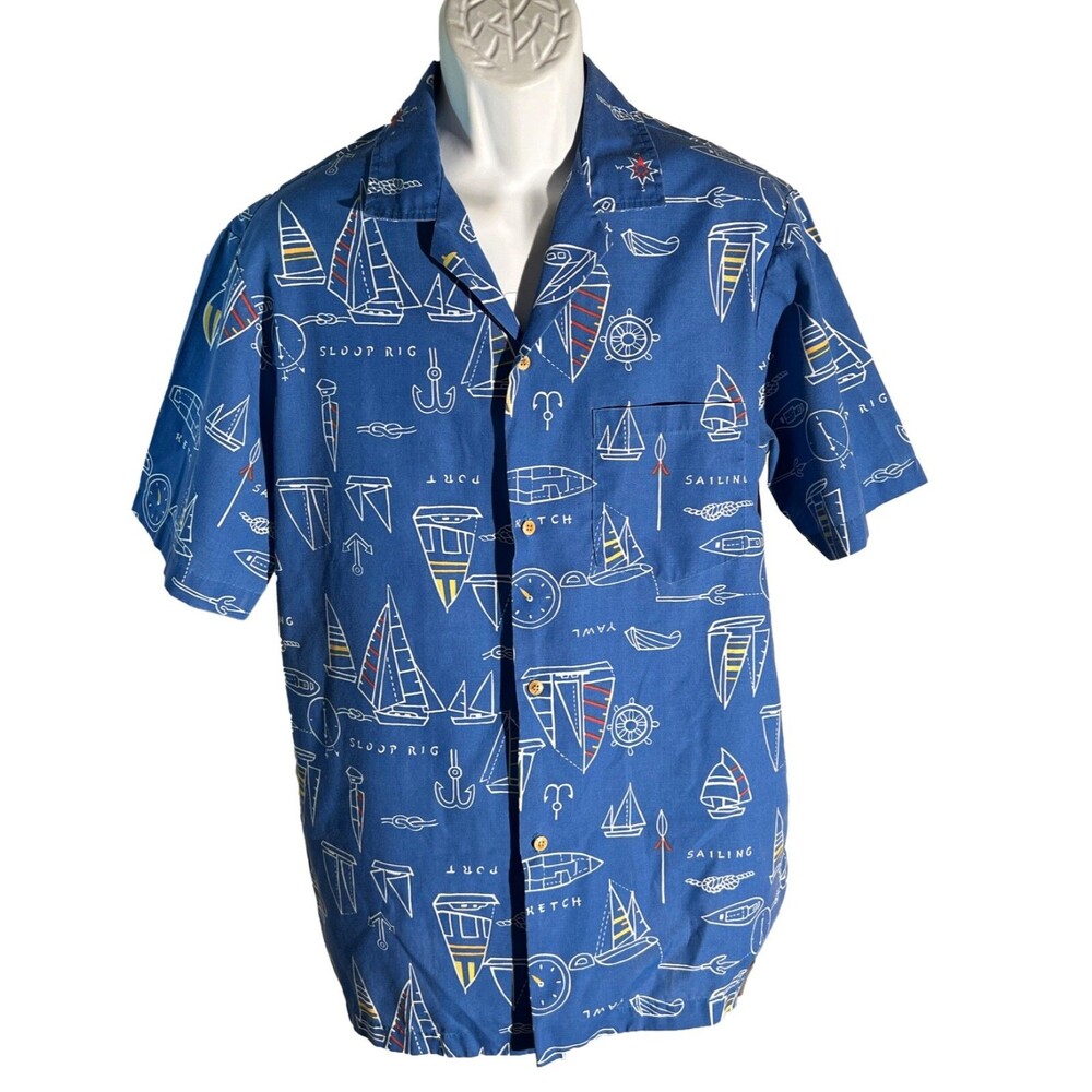 KONA COAST Men's Short Sleeve Button Down Sailing Hawaiian Shirt Blue‎ Large